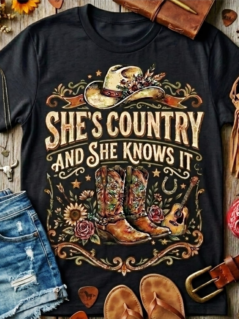Luke Bryan Country Song Tee • She’s Country Graphic Shirt • Southern Cowgirl Top